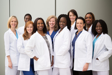 Fototapeta premium Healthcare Heroes: Women in White Lab Coats Saving Lives