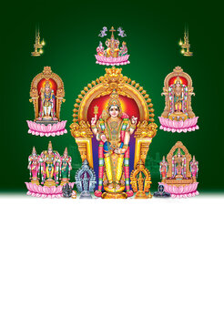 Hindu God Lord Thiruchendur Murugan With Arupadaiveedu, Muruga, Shanmuga, Murugan Digital Art
