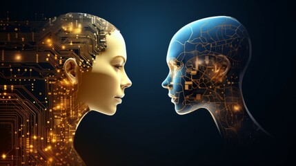 Obraz premium A close up of robots and women With digital web as the background. IoT technology and digital concept
