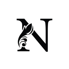 letter N. flower letters. Vintage ornament initial Alphabet. Logo vector