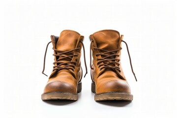Classic brown leather boots, Men’s brown ankle boots, isolated on white background with clipping path