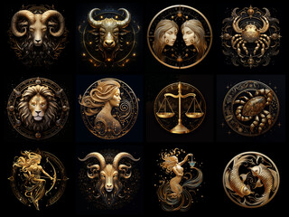 twelve signs of the zodiac. astrology - obrazy, fototapety, plakaty