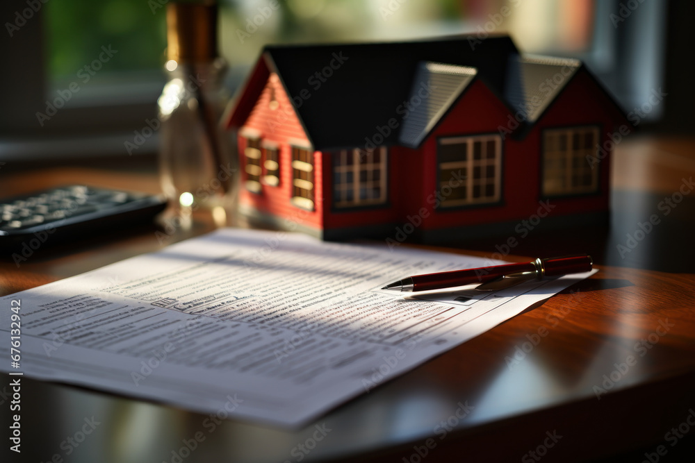 Poster A mortgage application form being filled out by a potential homebuyer. Concept of the loan process and financial documentation. Generative Ai.