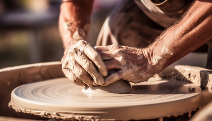 hands of a potter at work
