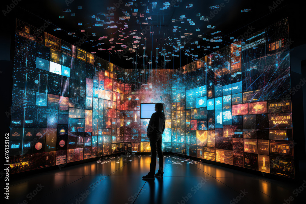 Fototapete a striking visual representation of data in the form of an art installation, promoting data literacy