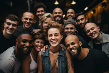 Obraz premium A group of friends and family members gathering to shave their heads in solidarity with a loved one undergoing chemotherapy. Generative Ai.