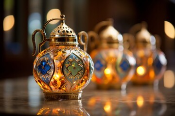 Festive Ramadan Lanterns. Intricate Designs in Vibrant Patterns and Colors Illuminate with Joy