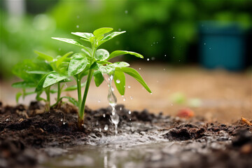 Young sprout in the rain, closeup.