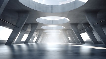 3d render of abstract futuristic architecture with empty concrete floor