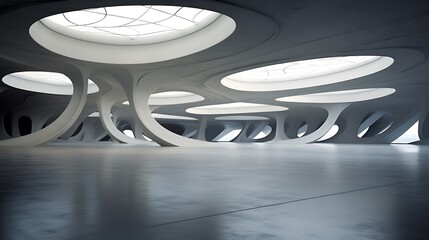 3d render of abstract futuristic architecture with empty concrete floor