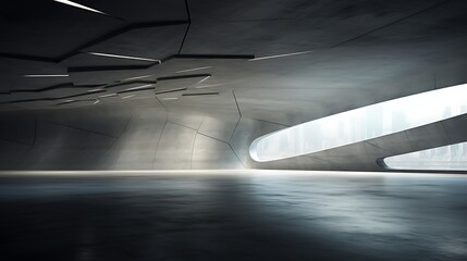 3d render of abstract futuristic architecture with empty concrete floor