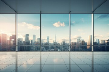 Fototapeta na wymiar Modern empty office interior, Panoramic skyline and buildings from glass window