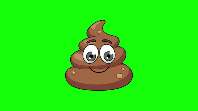 poop emoticon emoji with a face savoring food, cartoon animation
