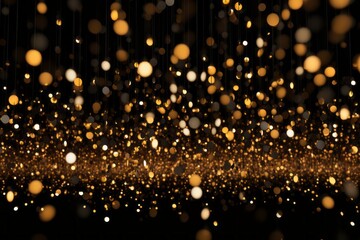 Golden light particles on black and gold abstract background with bokehFestive holiday concept.