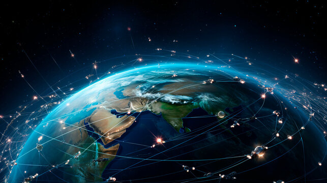 Interconnected system of Earth's satellites around the planet