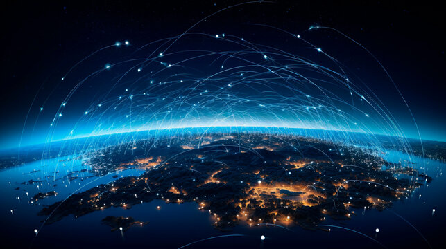 Interconnected system of Earth's satellites around the planet