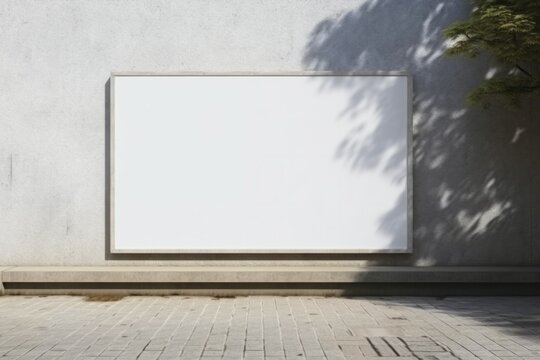 White canvas billboard on a stone gray wall in the street. 
Mock up signboard