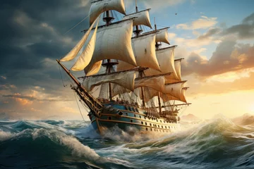 Keuken foto achterwand Schip An 18th-century sailing ship navigating the high seas, emphasizing maritime exploration and trade. Generative Ai.