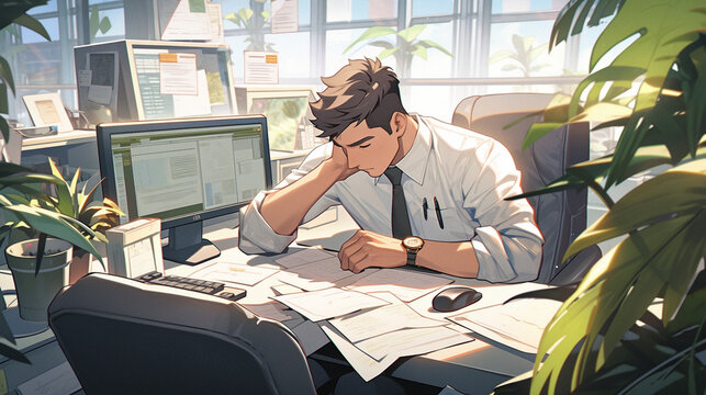 A Real Image of a Young Professional Deep in Work at His Desk