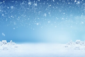 Random falling snow flakes wallpaper. Snowfall dust freeze granules. Snowfall sky white teal blue background. Many snowflakes background