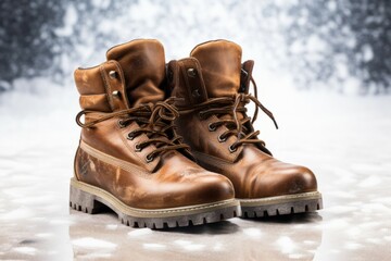 Pair of brown leather boots, dress boots for men. Black brogue boots on a white background.