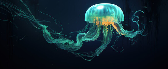 background of jellyfish. Jellyfish swims in the ocean sea, light passes through the water.