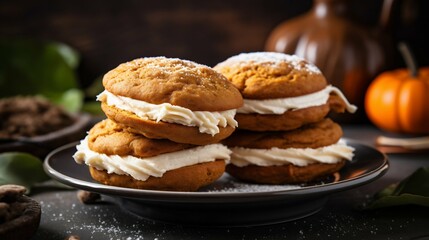 Pumpkin Whoopie Pies: A Fall Season Baking Delight. Generative ai