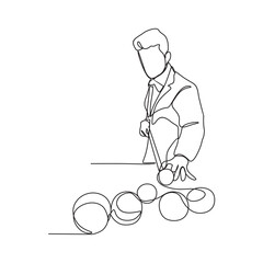 One continuous line drawing of a billiard player who is competing at the billiard table vector illustration. Sports design illustration simple linear style vector concept. Billiard player design.