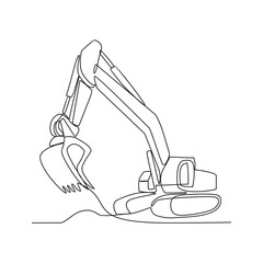 One continuous line drawing of excavator in the site project . Construction Project design concept with simple linear style. Construction Project vector design illustration concept. - obrazy, fototapety, plakaty