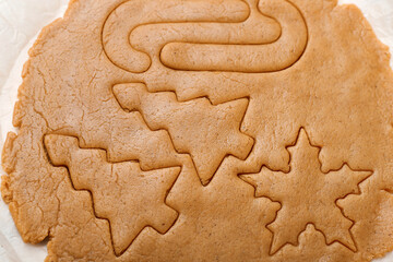 Raw dough for preparing tasty Christmas cookies, closeup