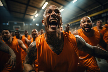 A prison basketball game where inmates compete in a sports league, emphasizing teamwork and...