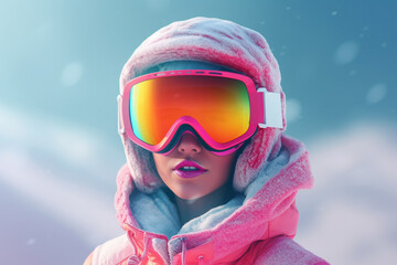 Fototapeta na wymiar Winter Vacation, winter weekend, skiing ski mask snow sledding, recreation in the winter mountains, adrenaline, speed, nature beauty, enjoyment from the bustle of the city and work.