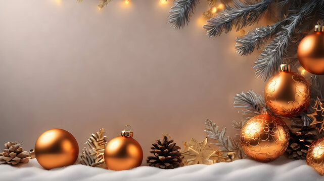Classical Christmas background with ornaments and garland and a free space for texts.