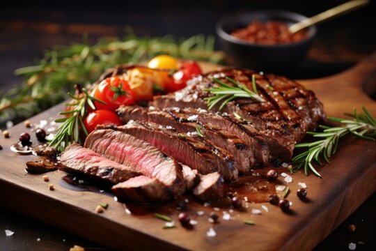 Succulent ribeye steak slices in high resolution image, capturing the tender and flavorful essence