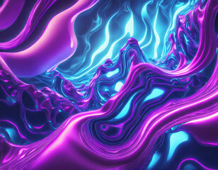 Abstract blue and purple liquid wavy shapes futuristic background. Glowing retro waves