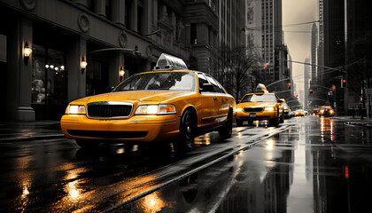 Bustling downtown new york city street with motion blur of yellow cabs  highquality 16k image