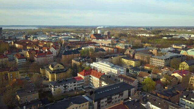 Aerial view of old historical Linkoping city in Sweden. European architecture in scandinavian town