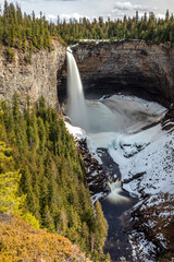 Helmcken Falls in spring with snow in the canyon