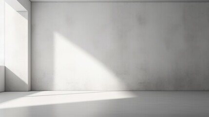 abstract. minimalistic background for product presentation. walls in  large empty room greyish white. can full of sunlight. Loft wall or minimalist wall. Shadow, light from windows to plaster wall..