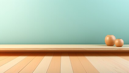 Light colored wooden surface on green background