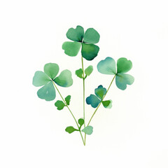 Beautiful delicate watercolor painting of a green branch of clover leaves