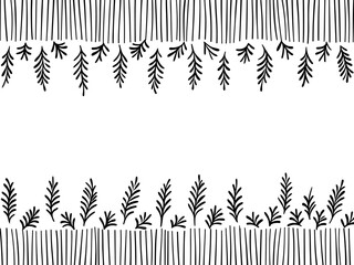 Hand drawn sketch of Christmas pattern with fir branches on white background