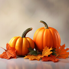 Orange pumpkins and fall leaves Generative AI
