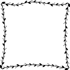 Horizontal Frame flower Wreath floral leaf borders square shape silhouette black decoration border Branch laurel wedding frames Botanical ornate Elements design badge decoration 