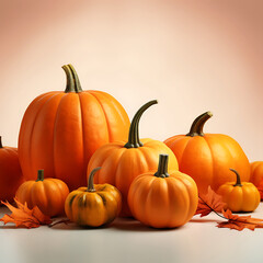 Obraz premium Orange pumpkins and fall leaves Generative AI 