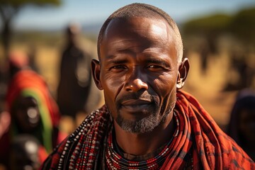 portrait of an adult man of the African Maasai Mara ethnic group
