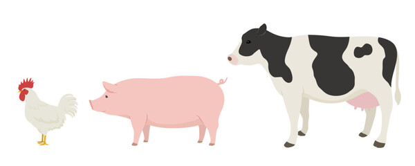 鶏・豚・牛のベクターイラスト
