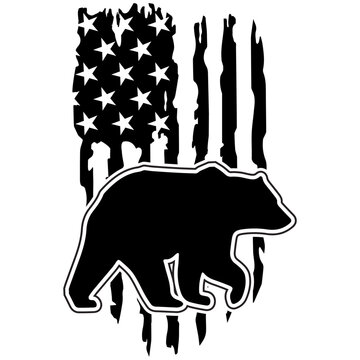 Bear Silhouette in Usa Flag Distressed, Bear Graphic