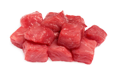 Pieces of raw beef isolated on white