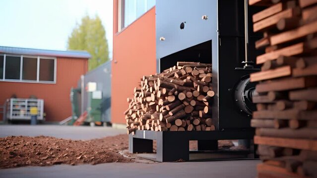 Stepping outside the main building, the fourteenth image reveals a secondary structure that houses a biomass briquetting unit. The unit compresses biomass into dense blocks or briquettes,